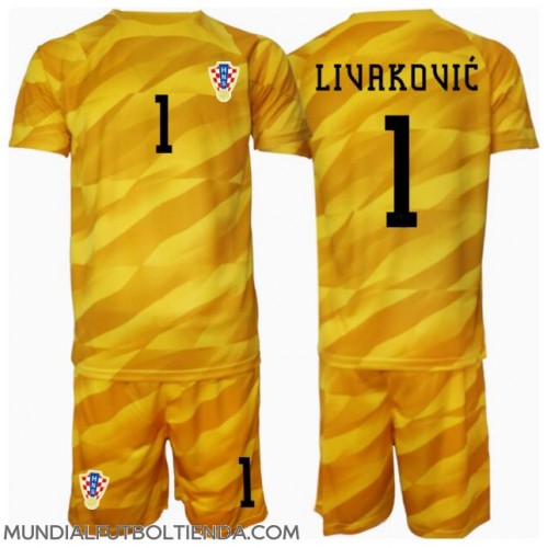 Camiseta Croacia Dominik Livakovic #1 Portero Primera Equipación Replica Eurocopa 2024 para niños mangas cortas (+ Pantalones cortos)